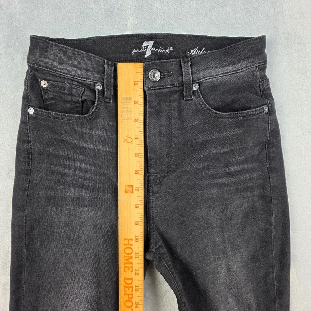 7 For All Mankind Aubrey High Rise Skinny Jeans Distressed Black Size 27